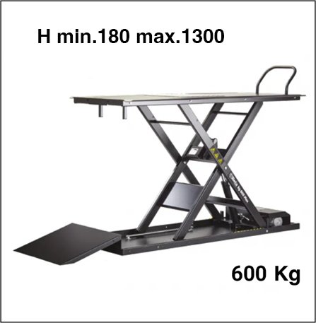 I mobili per officina di 3D Beta sono dotati di un tavolo idraulico con rampa per impieghi gravosi fino a 600 kg.