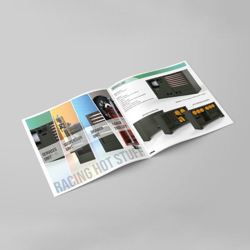 Mobili e armadi da officina di 3D Beta illustrati nella brochure con le soluzioni personalizzate di Cataloghi officine