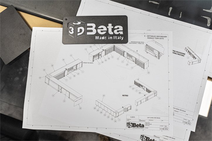 Progetti di arredo per officine con disegni tecnici 3D Beta Made in Italy per officine funzionali